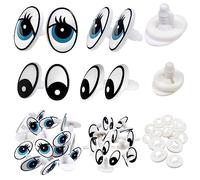 TOAOB 60 Piezas Ojos de Seguridad para Amigurumi Ovalados con Arandelas Ojos Manualidades de Plástico 19 mm Negro y 25 mm Azul con pestañas para Hacer Muñecas de Crochet Tejer Animales