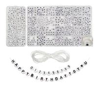 TOAOB 776 cuentas redondas blancas con letras negras de 4 x 7 mm, palabras de la A a la Z con amor corazón y números del 0 al 9, acrílico espaciador para fabricación de joyas