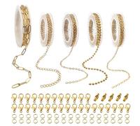TOAOB 7m 5 Rollos Cadenas Hacer Joyas de Acero Inoxidable Cadena de Eslabones Dorada con Anillos de Salto y Mosquetón Cierres de Cadena de Bolas para Accesorios DIY Hacer Joyas