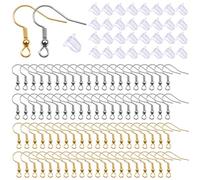 TOAOB 800 Piezas Ganchos Enganches para Pendientes Dorado y plateado 18 mm y 400 Piezas Tuercas para Pendientes Hipoalergénicos de Goma Transparent para Hacer Accesorios Aretes Joyería