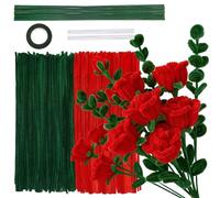 TOAOB - Juego de 200 limpiadores de tuberías, suministros para manualidades, ramos de rosas, tallos de felpilla roja, flores artificiales, kit de manualidades para manualidades, fiestas, bodas,