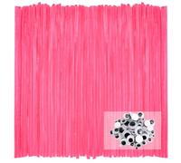 TOAOB Limpiador de pipas rosa fluorescente para manualidades, 300 unidades, alambre de chenilla, limpiador de pipas largo 30 cm x 6 mm, limpiador de tuberías para manualidades con ojos flotantes