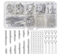 TOAOB - Lote de 540 cierres deslizantes para pulsera de metal, tubo con cierre deslizante, 6 tamaños con anillo de salto abierto, cierre de langosta, cadena extensor, plata para hacer joyas