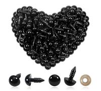 TOAOB Ojos de seguridad de 10 mm para animales de ganchillo, 150 unidades, plástico negro, manualidades, muñecas, ojos, ojales, con arandelas para ganchillo, muñecas, marionetas, peluches, ojos de