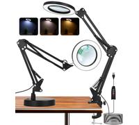 Toaren 10x Lupa con Luz Led 2 en 1 Lupa con Luz y Soporte Lámpara de Aumento LED, con Ajuste de 3 Color & Brillo, Lampara Lupa Led con Luz para Lectura, Personas Mayores, Pasatiempos, Trabajo Manual