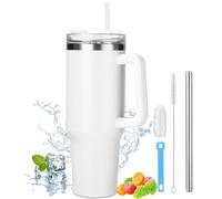 Toaren 1200ml (40 oz) Taza de Viaje con Asa y Pajita Taza De Café Termica Aislamiento de Doble Pared Taza Térmica con Asa, Vaso de Viaje de Café con Cepillars para Café Frío o Caliente Todo