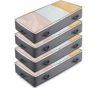 Toaren 4 Piezas Cama Organizador Armario 90L Bolsas Almacenaje Ropa Debajo de La Cama Plegables Bajo Cama Bolsas con Ventana Transparente Bolsa de Almacenamiento Ropa para Toallas, Ropa, Mantas(Gris)