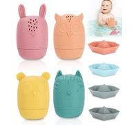 Toaren Juguetes de Baño para Niños 8 Piezas Juguetes de Agua de Silicona,Juguetes para Bebé Bañera,Animales Juguetes Sensoriales Bebe Juguete baño,regadera baño Bebe para Niños 1 2 3 Años