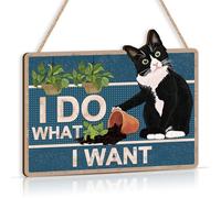 TOARTi Placa de madera de gato negro para decoración del hogar, cita divertida "I Do What I Want" para colgar en la puerta, regalos para amantes de las mascotas para gatitos al aire libre, decoración