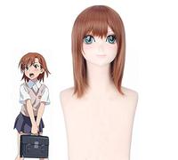 Toaru Kagaku No Railgun Misaka Mikoto Cosplay Peluca Marrón Corto Recto Resistente Al Calor Pelucas de Pelo Sintético Perucas + Gorra de Peluca