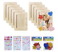 TOATELU 10 marcos de fotos para manualidades, marcos de fotos de madera con piedras brillantes autoadhesivas+pegatinas de estrella+pegatinas de amor, juego de marcos de fotos para niños, marco de