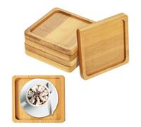 TOATELU 6 Piezas Posavasos de Bambú Bambu Posavasos, Bandejas de Bambú, Bandeja de Madera, Bandeja Cuadrada para Servir, Bandeja Pequeña de Bambú, para Plantas de Flores, Café, Pastel, Té (9 x 9 cm)