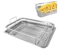 TOATELU Bandeja para hornear con rejilla de enfriamiento, cesta de barbacoa de acero inoxidable con asa y bandeja inferior, molde rectangular, cesta de malla para barbacoa, parrilla de acero