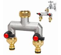 TOATELU Distribuidor de agua de grifo de 2 vías: distribuidor de 3/4" de latón niquelado para 2 dispositivos, grifo distribuidor de agua para ajustar y cerrar el flujo de agua