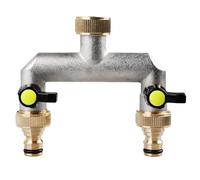 TOATELU Distribuidor de agua de grifo de 2 vías: distribuidor de 3/4" de latón niquelado para 2 dispositivos, distribuidor de agua de 3/4 pulgadas, grifo distribuidor de agua para ajustar y cerrar el