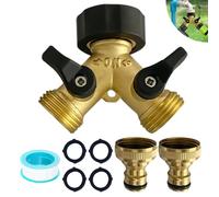 TOATELU Distribuidor en Y de 2 vías, latón, conexión de agua, distribuidor de válvula en Y, distribuidor de 3/4 pulgadas, manguera de entrada en Y con adaptador de grifo, arandela, para uso en casa y