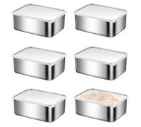 TOATELU Fiambrera de acero inoxidable con tapa: 6 fiambreras de acero inoxidable con tapa de 500 ml, recipiente para congelador, caja de almacenamiento de alimentos, caja apilable de acero inoxidable