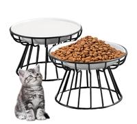 TOATELU Juego de 2 cuencos elevados de cerámica para gatos, comedero doble para gatos, antideslizante, cuenco de cerámica de alta calidad para gatos y perros pequeños, color blanco