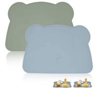 TOATELU Juego de 2 manteles individuales para niños, diseño de oso, de silicona, sin BPA, resistente a las manchas, lavable para niños y niños pequeños (azul + verde)