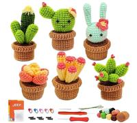 TOATELU Juego de Ganchillo para Principiantes - 6 Macetas de Cactus, Agujas y Bolsa de Ganchillo Incluidas