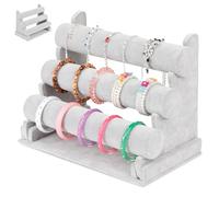 TOATELU Soporte para Joyas de Terciopelo - 3 Niveles Desmontable para Pulseras, Relojes y Collares - Color Gris