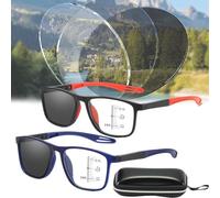ToatlHeal Gafas de presbicia bifocales progresivas fotocromáticas Inteligentes Deportivas, Gafas de Lectura con cromoscopio Inteligente (+2.00,Red+Blue)