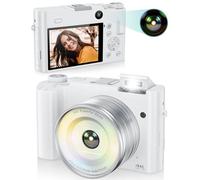 ToAuite Cámara digital 4K para fotografía, cámara de vlogging de enfoque automático de 64 MP para YouTube con lente selfie, cámara de video compacta de viaje con flash, zoom de 16X, antivibración,
