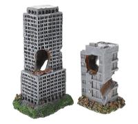 TOBBOMEY 2 Piezas Decoración de Acuario 2 Piezas de Ruinas de Resina Realista para Peceras, Escondite para Peces y Camarones, Mini Edificios Urbanos Antiguos para Paisaje Acuático