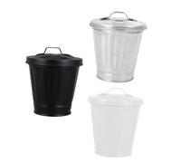 TOBBOMEY 3 piezas Mini Papelera con Tapa para Escritorio de Contenedores de Basura Pequeños Colores Negro Blanco y Natural Diseño Adorable y Compacto para Oficina y Hogar