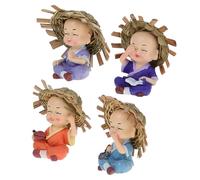 TOBBOMEY 4 Figuras de Buda Pequeñas de Resina Maceta de Madera Brasileña, Decoración para Hogar, Oficina y Coche, Mini Estatuas Decorativas para Plantas, Microadornos Paisajísticos