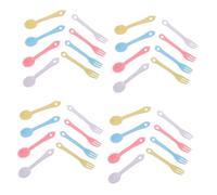 TOBBOMEY 40 Juegos Mini Utensilios Plásticos de Colores Cucharas y Tenedores Miniatura para Decoración de Casas de Muñecas Accesorios para Educativos