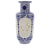 TOBBOMEY and Chinoiserie Vase Porcelain Tall Ceramic Hollow Flower Container Decorative Oriental Style For Home Office Living Centerpiece