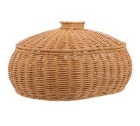 TOBBOMEY Cesta Tejida para Almacenar Frutas y Pan con Tapa, Cesta Multifuncional Pequeña de Fibra Sintética Color Pimienta para Cocina, Comedor y Oficina, Contenedor Reutilizable