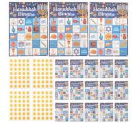 TOBBOMEY Juego De Bingo De Hanukkah para Fiesta, 24 Tarjetas De Papel Azul, Recuerdos De Fiesta, Divertido Juego Temático para Familiares y Amigos