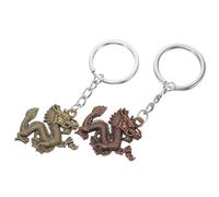 TOBBOMEY Llavero Metálico Dragón Chino Vintage 2 Piezas en Cobre Rojo y Cobre Verde Adorno Decorativo para Mochila y Bolso Colgante Portátil Resistente y Detallado Accesorio Adecuado