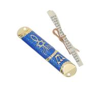 TOBBOMEY Mezuzah Metálica con para Puerta de Casa Diseño Artesanal Aleación de Zinc Decoración Religiosa Judía y Fácil de Instalar Color Dorado y Azul