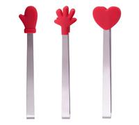 TOBBOMEY Pinzas de Cocina de Acero Inoxidable y Silicona, Mini Pinzas Creativas Tamaño Pequeño en 3 Piezas (corazón Rojo, Mano y Guante), Resistentes y Aptas Fiestas y Buffets