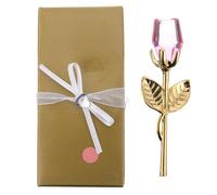 TOBBOMEY Rosa de Cristal Decorativa Rosa Romántica Tallo Dorado Adorno de Escritorio de 20X30X90 MM para Decoración del Hogar y Obsequio Romántico