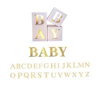 TOBBOMEY Set de Cajas para Globos Letras Doradas y 26 Letras Adicionales Decoraciones para Shower Revelación de Género Bloques para Fiestas Infantiles y Cumpleaños