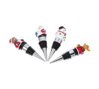 TOBBOMEY Tapones para Botellas de Vino Navideños Set de 4 Unidades Diseño Creativo Aleación de Aluminio Resistente Anillos de Goma Adecuado para Conservar Frescura en Navidad