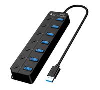 TOBBOMEY USB Hub de con Interruptores Individuales Transmisión de Rápida para Portátiles USB con Cable de Cobre Reforzado y de Alimentación