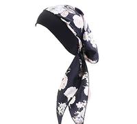 ToBe-U - Turbantes de quimio para mujer, pelo largo, bufanda, gorros, regalos para la pérdida de cabello. Tjm-329b-negro Flor talla única
