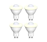 TobeBright Bombilla de Luz Deportiva Inteligente LED, Bombilla de Sensor de Luz GU10 PIR 5W, Blanco Cálido 3000K, Encender/Apagar Automáticamente Las Luces de Seguridad en Escaleras Garajes(4 Piezas)