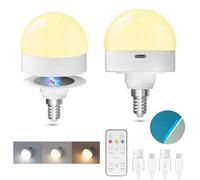 TobeBright Bombilla Recagable USB-C con Mando Casquillo E14, 3 Temperaturas de Color Regulables Bombilla Bateria Recargable con Imán para Iluminación de Emergencia, Camping, Luces Nocturnas(2PCS)