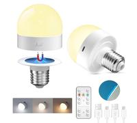 TobeBright Bombilla Recagable USB-C con Mando Casquillo E27, 3 Temperaturas de Color Regulables Bombilla Bateria Recargable con Imán para Iluminación de Emergencia, Camping y Noch(2 Unidades)