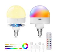TobeBright Bombilla Recagable USB-C E14 con Mando, RGB+3 Temperaturas de Color Regulables Bombilla Bateria Recargable con Imán para Iluminación de Emergencia, Ambiente, Camping, Luces Nocturnas(2PCS)