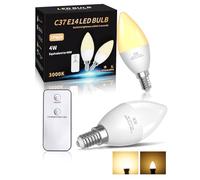 TobeBright Bombillas E14 LED Luz Cálida 4W 350LM - Modo de Luz Nocturna 0.4W 35LM, C37 Bombilla Vela E14 Blanco Cálido 3000K con Mando a Distancia