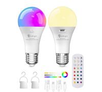 TobeBright Bombillas Recargables USB con Mando,Bombilla Inteligente E27,Bombillas RGB Cambio de Color, 9+3 Temperatura De Color, Regulable Bombilla Inalambrica Con Temporizador,Paquete de 2