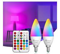 TobeBright E14 Bombilla LED RGB de Colores 3W, Regulables Color Bombillas de Vela C35 E14 Luz Ajustable, 12 Colores Mando a Distancia Función de Memoria y Cronometraje para Casa Fiesta(2 pcs)