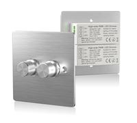 TobeBright interruptor 12v,DC 24V Doble interruptor regulador luz,120W 5A PWM RV LED Reguladores de luz 2Gang Rotary RV LED Dimmer para luces LED de 12V en autocaravanas/caravanas/barcos-Plata